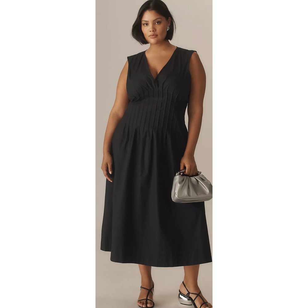 V-Neck Black Sleeveless Midi Dress